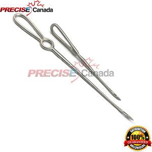 2Pcs BUHNER Insertion Needles 11&#034; &amp; 6&#034; Stainless Steel Prolapse Sheep Veterinary