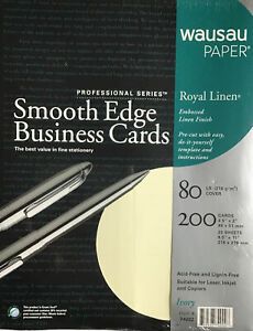 WAUSAU PAPER Smooth Edge Business Cards Royal Linen 80 Lbs/200 Cards Ivory