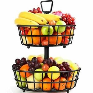 TomCare 2-Tier Fruit Basket Metal Fruit Bowl Bread Baskets Detachable Fruit H...