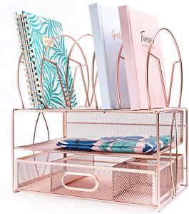 IKORA Rose Gold Office Desk Organizer &amp; Desk Accessories For Women. Multifunctio