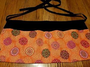 WAITRESS APRON 3 POCKETS FLOWERS PAISLEY ON ORANGE