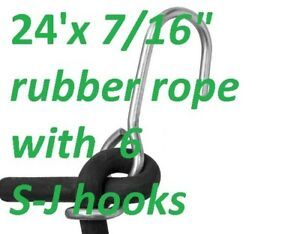 24&#039; long x 7/16&#034; diameter  HD Rubber Rope Tie Down Bungee Cord +  (6) SJ Hooks