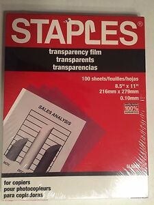 Staples Transparency Film Sealed Box 100 Sheets Copiers #5039