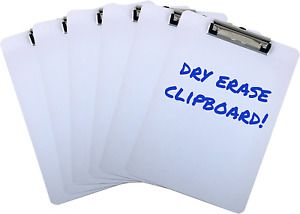Clipboard Dry Erase Surface 9&#039;&#039; x 12.5&#039;&#039; Letter Size Low Profile Clip Whiteboard