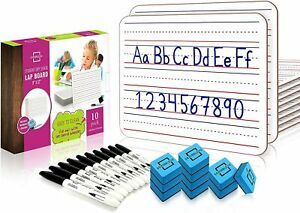 10 Pack Dry Erase Ruled Whiteboards l 9 X12 inch With Accessories, White