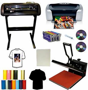 15x15 Heat Press,28&#034; 1000g All METAL Cutter Plotter,Printer,Cartridges,PU Vinyl