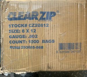 1000 Clear Reclosable Plastic Zip Lock Bags Resealable Zipper Bag 8&#034; x 12&#034;-2 Mil