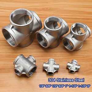 BSP 1/4&#034; ~ 2&#034; Female Cross Connector 304 Stainless Steel Adapter Pipe Fittings