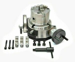 TILTING ROTARY TABLE 4&#034;/100mm WITH 100 MM 3 JAW SELF CENTERING CHUCK &amp; BACKPLATE