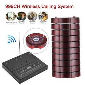 999CH Wireless Queuing Paging System +10 Coaster Pagers Receiver For Fast Food