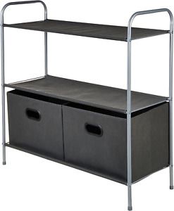 Closet Storage Organizer with Fabric Bins and Shelves, Grey - 32.7 x 12.2 x 31 I