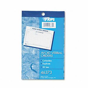 Tops 46373 Order/Avoid Verbal Orders  7 x 4-1/4  Carbonless Duplicate  50 Sets/B