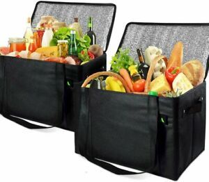 14.5x10x10&#034; 2 Pcs. Reusable Insulated Grocery Box Bags Large, Rigid &amp;...