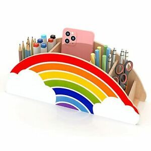 Gamenote Wooden Pen Holder &amp; Pencil Holders - Rainbow Supply Caddy Phone Hold...
