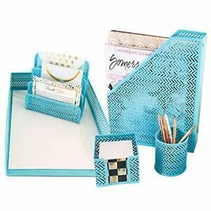 Teal Aqua Desk Organizer Office Desk Set - 5 Desktop Accessories for Women - Inc