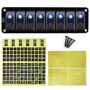 12V 24V Rocker Switch Panel 8 Gang Toggle Switches Waterproof ON/Off with Blue L