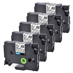 5PK Compatible with Brother PT-D450 Tze TZ-145 White on Clear Label Tape 0.7&#034;