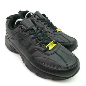 Fila Mens Size 10.5 EEEE Wide Black Leather Slip Resistant Work Shoes F2913-11