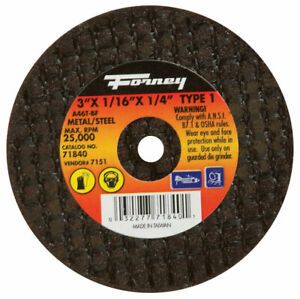 Forney 71840 Aluminum Oxide 25,450 rpm 3 Dia. in. Cut-Off Wheel 1/16 in. Thick