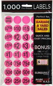 Pack of 1000 Yard Garage Sale Price Stickers Prepriced Labels Self Adhesive Tags