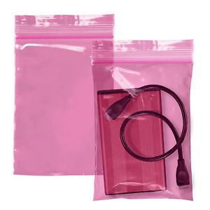 APQ Pack of 100 Pink Anti-Static Seal Top Bags 6 x 8 Zipper Bags 6x8 Ultra Thick