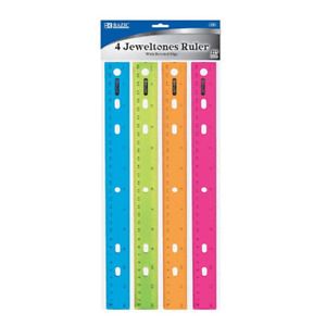 Pack of 4 Bazic Assorted Transparent Jeweltones Color Ruler 12 Inches (30cm)