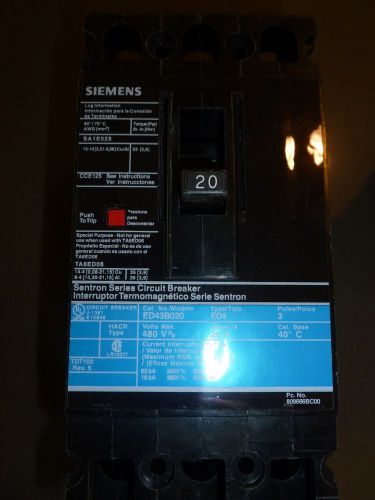 NEW Siemens ED43B020 3pole 20amp 480vac circuit breaker ED43B020L latest  style