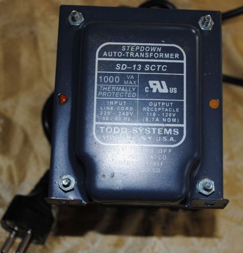 Todd systems stepdown sd-13 sc 1000 watt transformer 220-240v input to 110-120v for sale