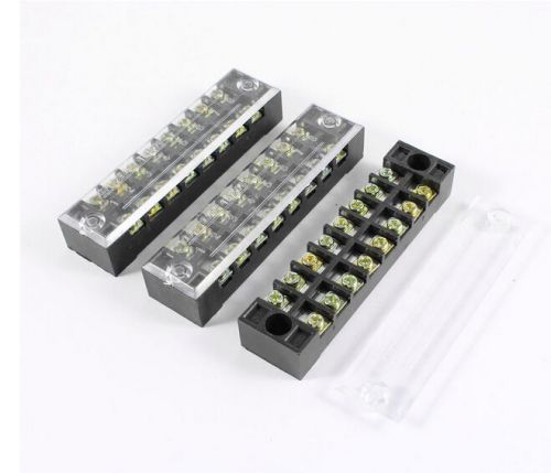 3 Pcs 600V 15A 8 Positions Dual Rows Covered Barrier Screw Terminal Block Strip