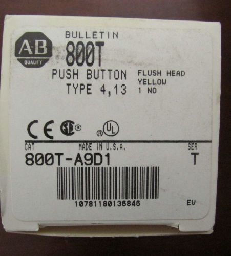 ALLEN BRADLEY 800T A9D1 Yellow Flush Head Push Button