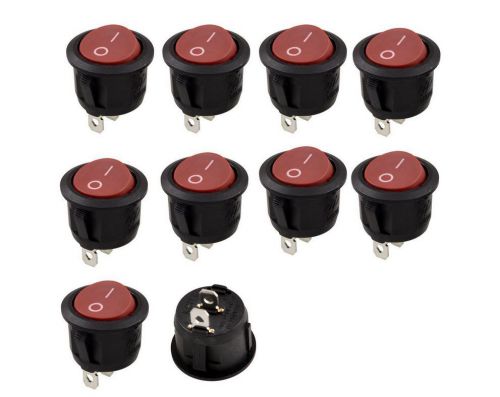 Red Round Button 2 Pin SPST On/Off Rocker Switch AC 125V/10A 250V/6A 10 Pcs