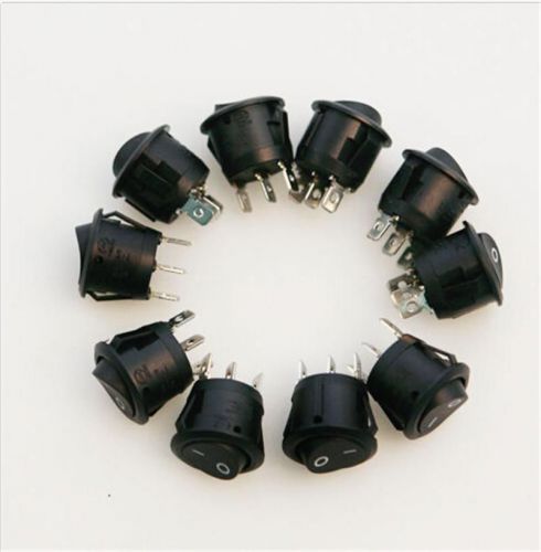 10pcs technical vogue round black 3 pin spdt on-off rocker switch snap-in abus for sale