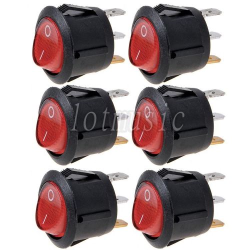 6* Round Red 3 Pin SPST ON-OFF Rocker Switch With Neon Lamp