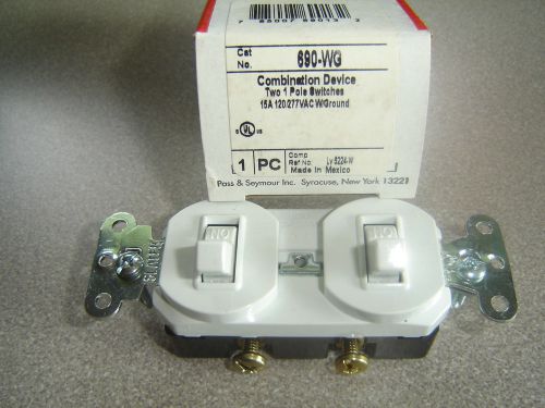 Pass &amp; Seymour 690-WG White Two Single Pole Switches w/ground 15A 120/277v NIB