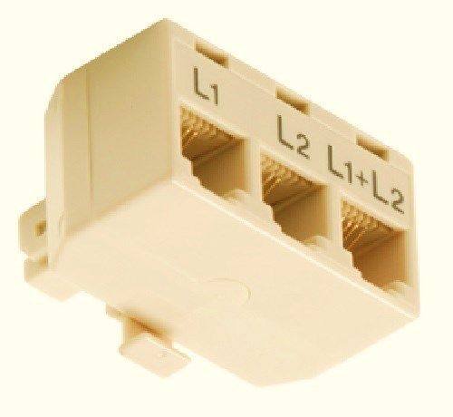 Rj11 phone line splitter/separator/adaptor for 2 lines (1 plug, 3 sockets) ivory for sale