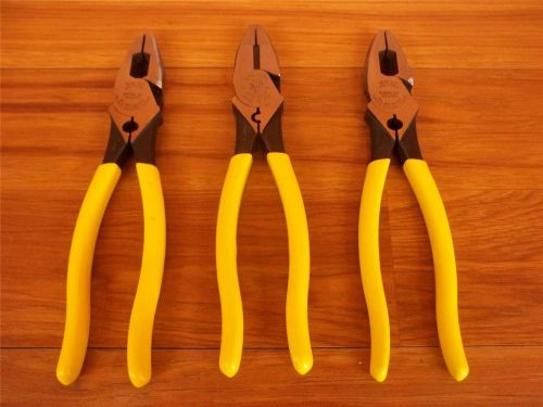 =New Lot of 3 Klein Tools High Leverage Side Cutting Pliers Crimping D213-9NECR