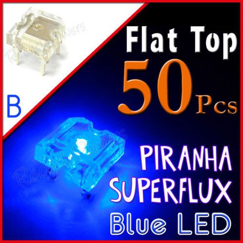 50 pcs Blue  Flat Top Piranha Led 6000mcd Super Flux