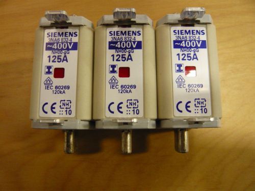 **3 pack** siemens 125a, 400vac fuse 3na6 832-4, lv hrc gl/gg, size 00 for sale