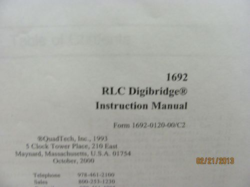 QUADTECH MODEL 1692: RLC Digibridge - Instruction Manual w/schematics