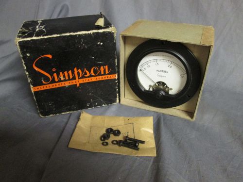 Vintage Simpson 35 Amperes Ammeter in Original Box w/ Mounting Screws
