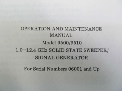 Narda 9500/9510 (sweep/signal generator: (s/n 06001 &amp; up) oper/maint man w schem for sale
