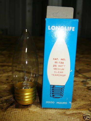 25 Longlife EC-125 Clear Teardrop Bulbs 25W 130V- LOT