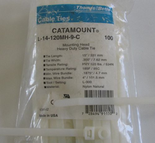 80 thomas &amp; betts catamount l-14-120mh-9-c 14&#034; cable ties with 1/4&#034; screw hole for sale
