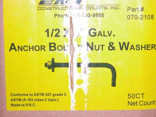 1\2&#034; x 8&#034; Galvanized Anchor Bolt w/ Nut and Washer 38 count