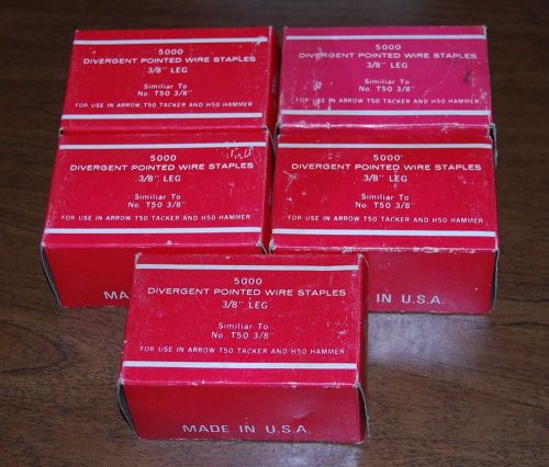 5 boxes Wire Staples 3/8&#034; leg  - 5000 staples per box for Arrow T50 tacker