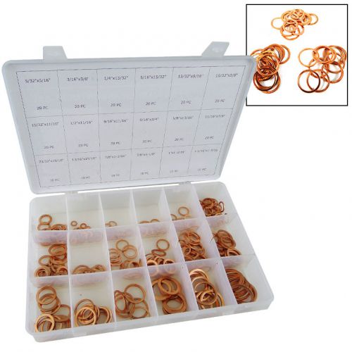300pc sae copper flat washer ring assortment oil brake clutch line conductivity for sale