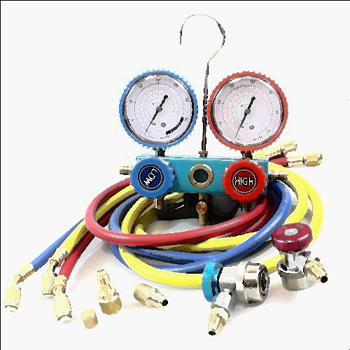 red gauges for sale, R410a r134a hvac ac manifold gauges w/3 charge hoses quick adapter acme &amp; 5/16&#034;