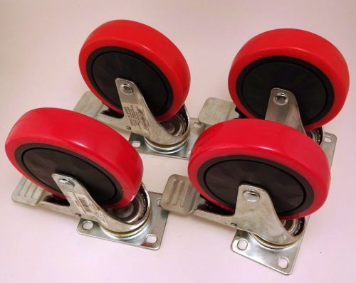 Set of 4 titan poly caster 5 in. swivel plate with brake 4 pack 330 lb. capacity for sale