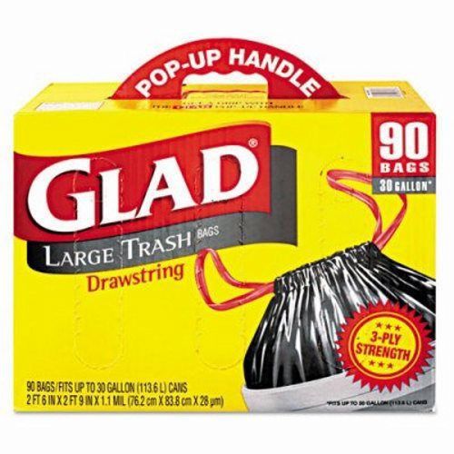 Glad Drawstring Outdoor 30 Gallon Trash Bags, 1.1 Mil, Black (CLO70313)