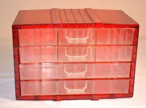 Vintage Glittery Red Acrylic Hard Plastic 4 Drawer Storage Cabinet Organizer
